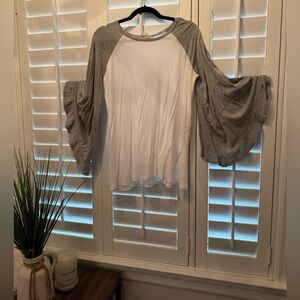 Three Bird Nest White Top with Gray Bell Sleeves